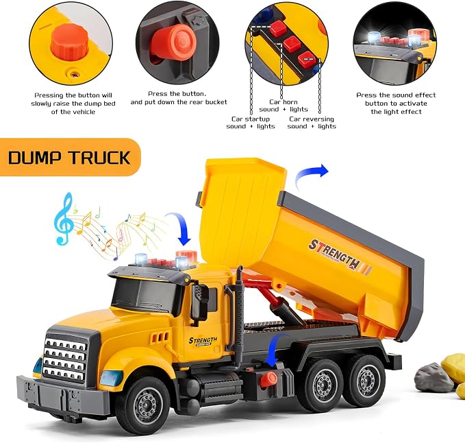 LerBao 2 Pack Large Construction Engineering Truck Toys,Moveable Claw Excavator & Lifting Back Dump Truck Toy for 3 4 5 6 7 8 Years Old Boys Kids Childs Toddlers Christmas Birthday Gift