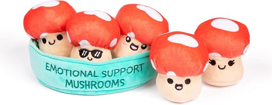 Emotional Support Mushrooms by Relatable, Cuddly Stuffed Animals and Toys, Squishy Toys and Plushies, Great Gift Ideas for Loved Ones of All Ages, Includes 5 Mushroom Plushies with Carrying Basket