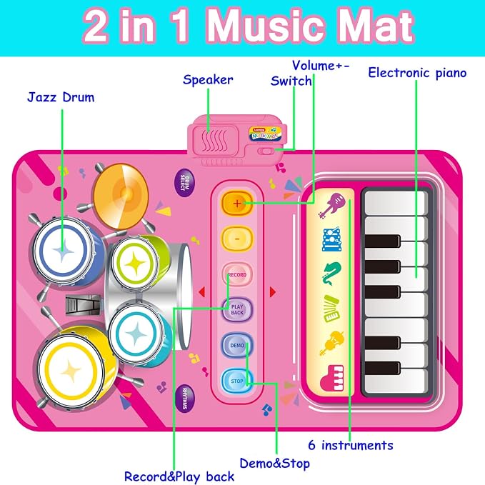 Toys for 1 Year Old Girl Gift,2 in 1 Piano Mat Montessori Toys for 1 2 Year Old Girl,Educational Musical Toy First Birthday Gifts for 1 2 3 Year Olds Girls,Christmas Stocking Stuffers for Toddler