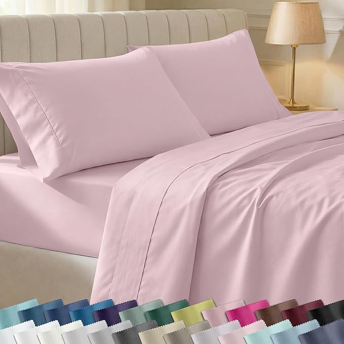 California Design Den Soft Full Size 100% Cotton Sheet Sets, 400 Thread Count Good Housekeeping Award Winner, Silky Smooth Sateen Weave with Deep Pockets, Durable Full Bed Sheet Set - Pink