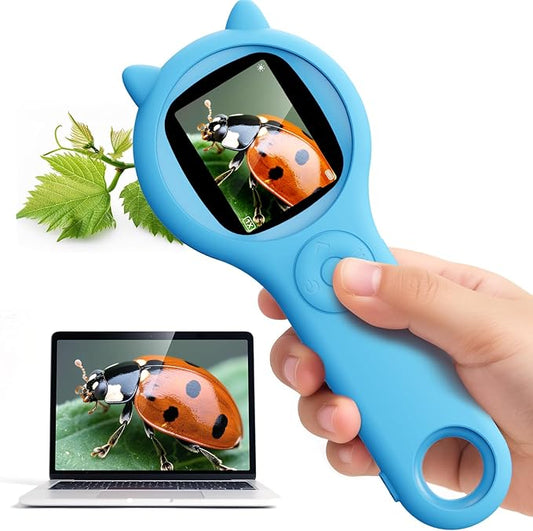 Outdoor Exploration Microscope for Kids, 500X Portable Digital Microscope with 2" IPS Screen, Summer Camping Travel STEM Toy Age 5-12 (Blue)