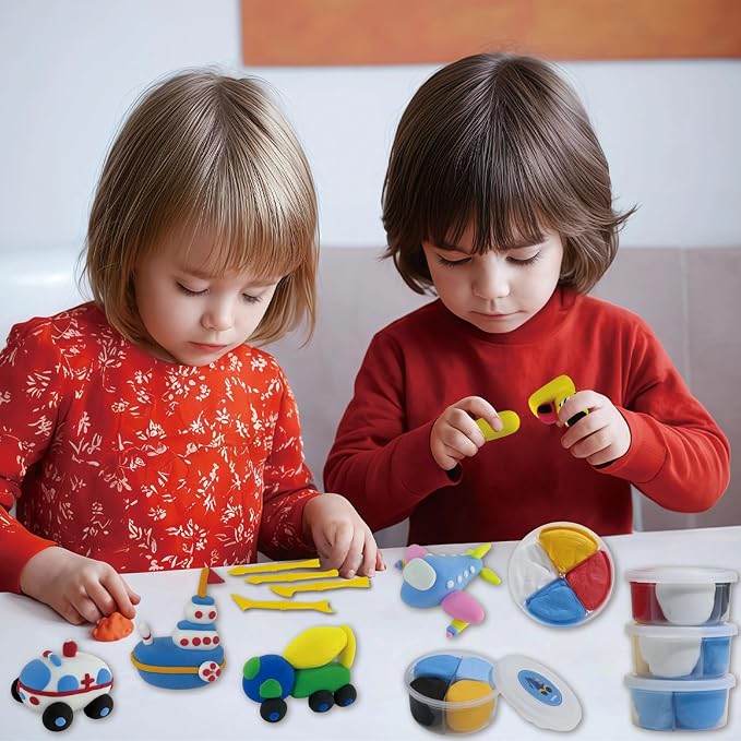 Air Dry Clay Kit for Kids - Cars Themed,12 Traffic DIY Molding Clay Art Crafts Set for Kids Girls Boys Easter Gifts for Easter Basket Fillers Egg Fillers Party Favors (Traffic)
