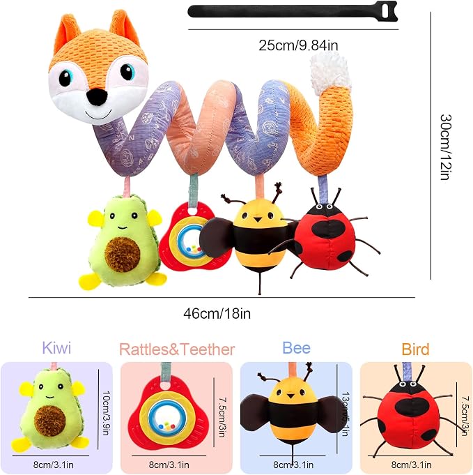 MONSTIME Car Seat Toys Newborn Toys, Stroller Toy Baby Toys 0-6 Months Carseat Toy for Infants 0-6 Months for Carseat Stroller Crib with Music Rattles Teether, Baby Toy for 0 3 6 9 12 Boys Girls
