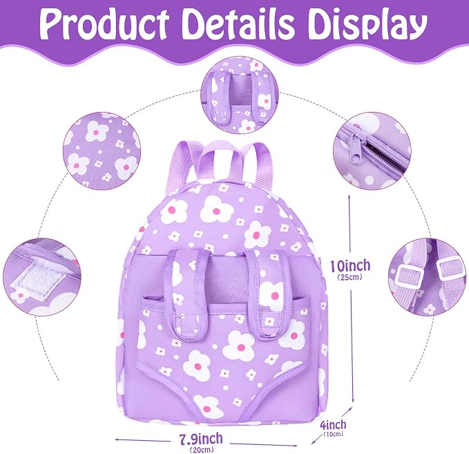 UZIDBTO 12" Baby Doll with Flower Pattern Backpack Carrier,12 Inch Realistic Baby Dolls with Clothes and Accessories Hanky Pacifier Bottle Diaper Toy Pretend Play Collection for 3+ Child Girls Gifts