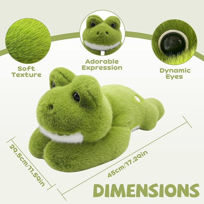 Green Frog Stuffed Animal 17.7INCH 1.56IB | Cute Weighted Frog Plush Pillow, Huggable Stuffy, Soft Plushies, Birthday Gifts for Kids Boys Girls