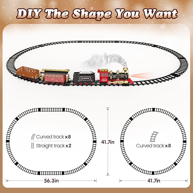 Hot Bee Train Set - Train Toys with Remote Control Trains for Boys with Smokes, Lights and Sound,Toy Train Set for Under Christmas Tree, Toddler Model Trains for 3 4 5 6 7 8+ Years Old Kids