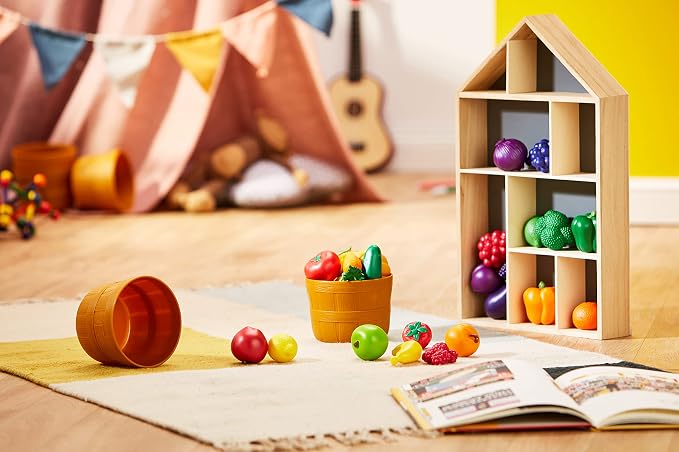 Learning Resources Farmer's Market Color Sorting Set - Pretend Play Food Sets for Kids Kitchen, Color Sorting Toys, Plastic Fruit and Vegetable Toy for Kids Kitchen Set, Play Food for Toddlers 1-3