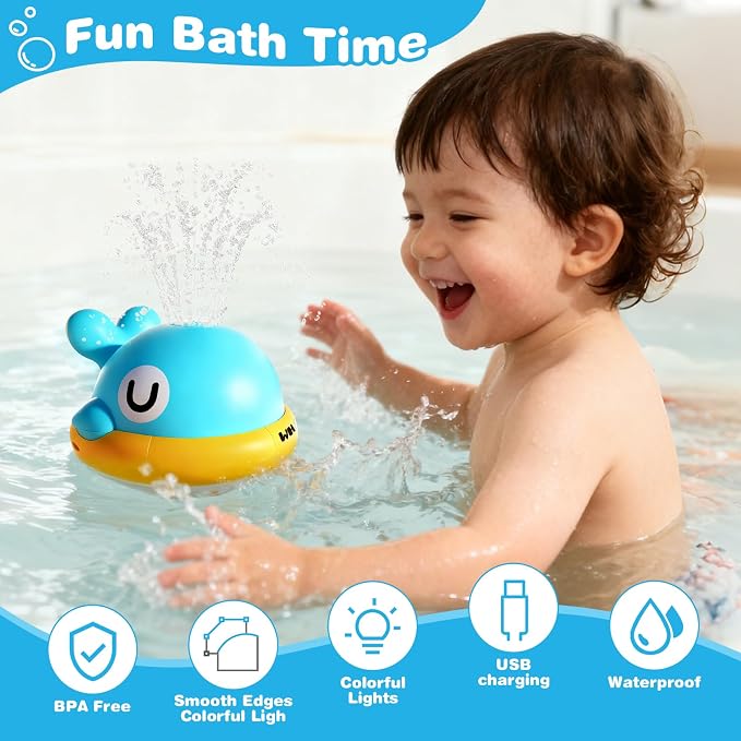 Light Up Whale Sprinkler Baby Bath Toys for Kids Ages 1-3, Pool Water Toys for Toddlers Bathtub Fountain Toys, Birthday Gifts for 1 2 3 Year Old Boys & Girls