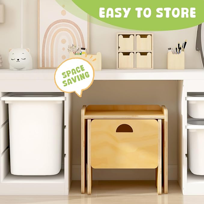 MallBest Montessori Weaning Table and Chair Set-Adjustable seat Height Wooden Toddler Table，Kids Activity Step Stools，Kids Funiture for Eating Drawing Reading