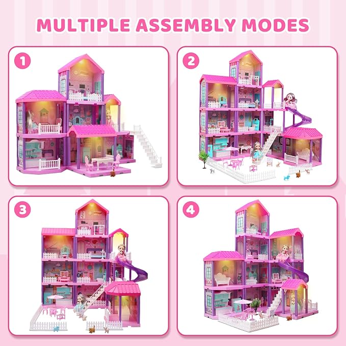 beefunni Doll House, Dollhouse for Girls, Doll Houses with 4 Stories-11 Rooms, 2 Dolls, Furniture Accessories and Lights, Princess Dollhouse 2026 Christmas Toy Gifts for 3 4 5 6 7 8+ Year Old Girls