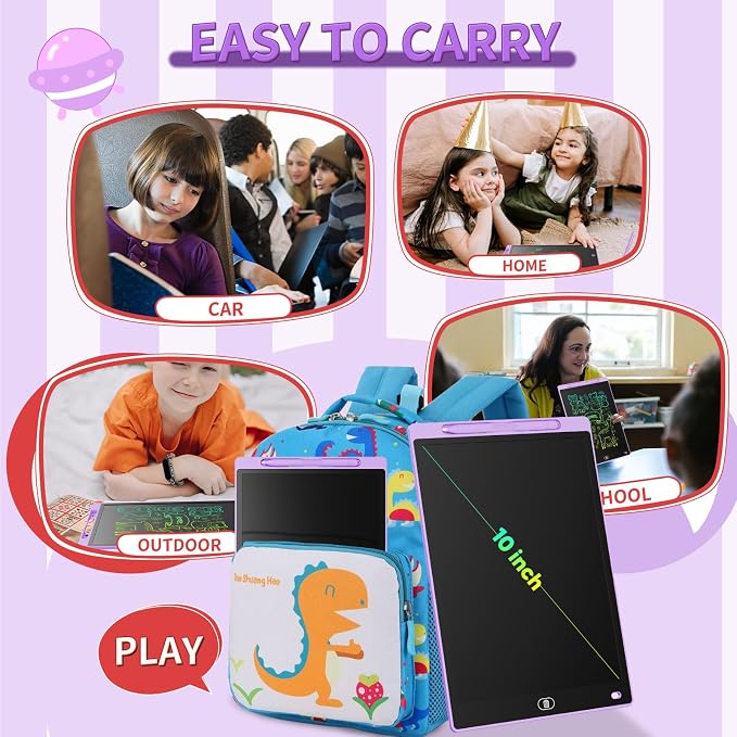 Genialba LCD Writing Board 10 Inches, Colourful Electronic Tablet, Portable Erasable Drawing Board, Graphic Tablet for Children's Games 3 4 5 6 7 Year Old Kid Boys Girls (Purple)