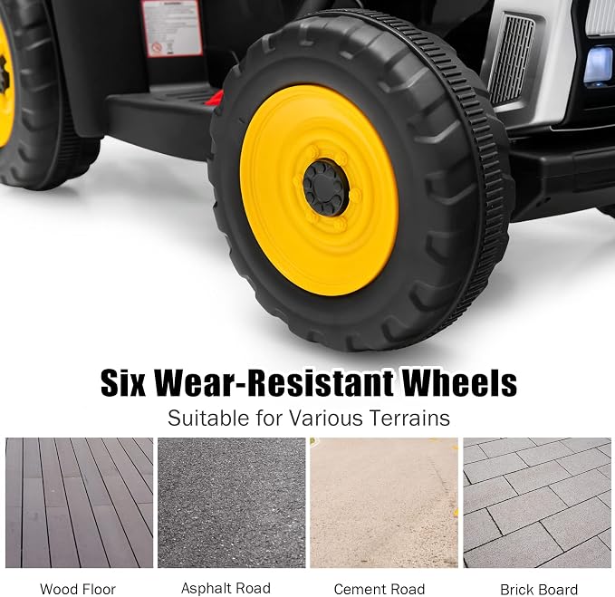 Costzon Ride on Tractor with Detachable Trailer, Kids' Electric Vehicles w/3-Gear-Shift Ground Loader, Wireless Design & USB, 7 LED Headlights, Remote Control Tractor Toy for Kids 3+ (12V, Black)