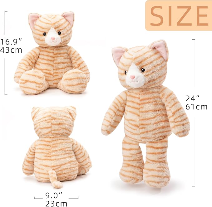 WEIGEDU Dressable Stuffed Animal Fits 3-6M Toddler Clothes, 24.8" Large Plush Toy with Long Limbs for Pretend Play, Soft Huggable Companion - Cat