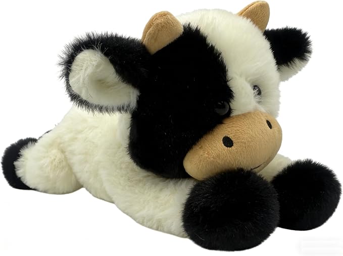 YUKOUQIAN Cute Cow Plush Stuffed Animal Doll Toy 10 inch for Girls Boys (pa Cow Black White)