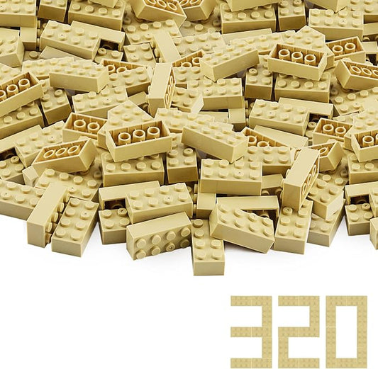 2x4 Bricks Tan 320 Pieces Parts Khaki Classic Building kit Creative Play Set Basic Blocks Toy Accessories Compatible with 3001 Major Brands (Tan)