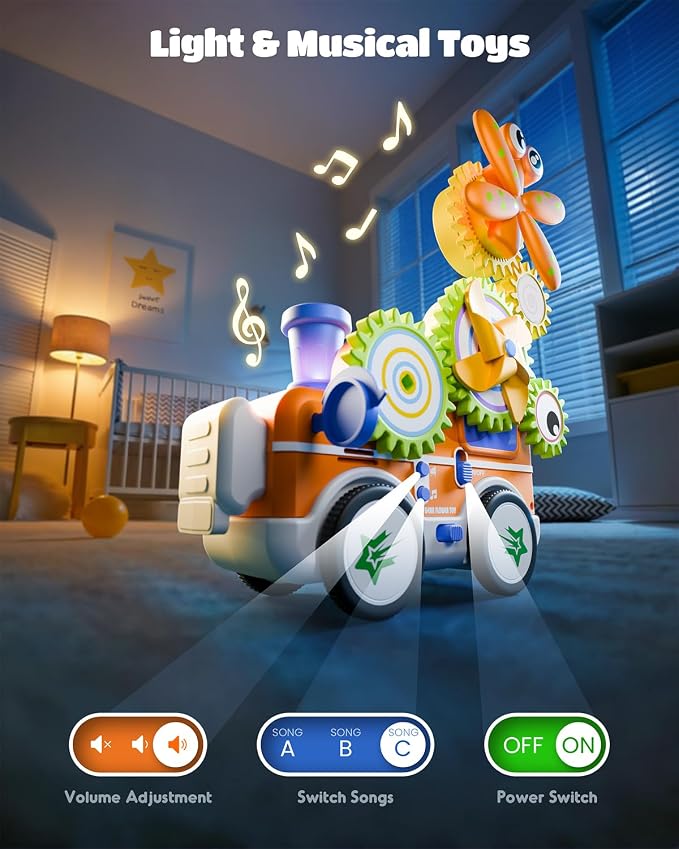 LIGHTDESIRE Toddler Toys Montessori Musical Train Set Gear Building Toys | Creative STEM Toys for 3 4 5 6 Years Old,Electric Rotating Gear Flower Learning Toys,Birthday Gifts for Toddler Girl Boy