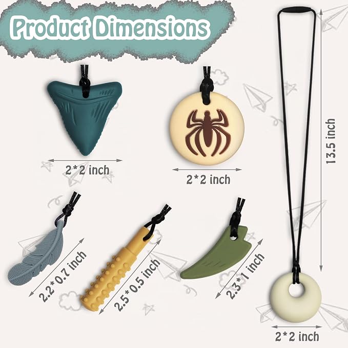 Chew Necklaces for Sensory Kids 6 Pack, Chewy Necklace Sensory Toys for Kids with Autism, ADHD, SPD, Silicone Boys Girls Chew Toys Teething Necklace Reduce Chewing Fidgeting