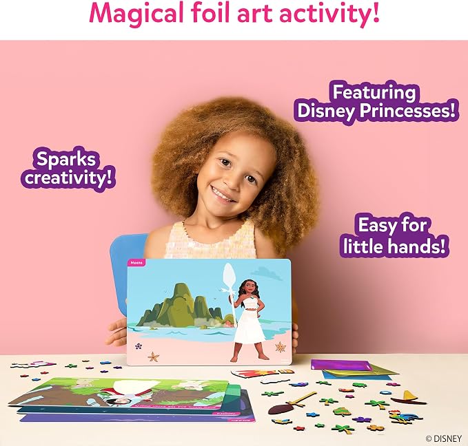 Skillmatics Foil Fun - Disney Princess, Mess-Free Art & Craft Kits for Kids, DIY Creative Activity, Travel Toys, Perfect Gifts for Fans of Moana, Cinderella, Ariel, Jasmine, Ages 4, 5, 6, 7, 8, 9