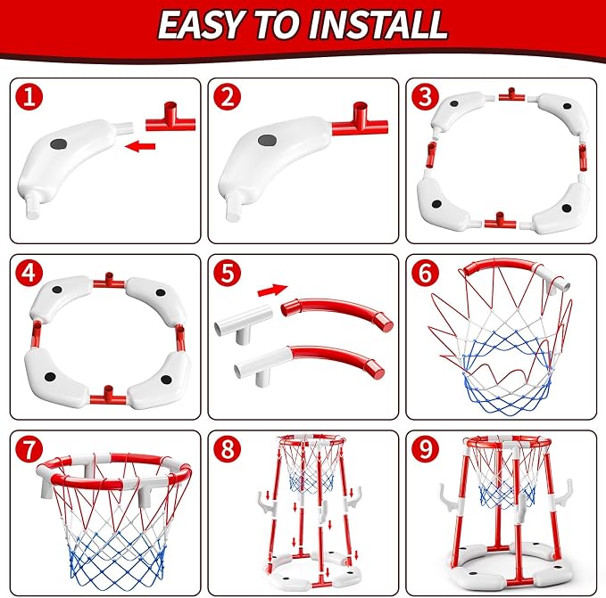 MSKOLER Pool Basketball Hoop Toys - 2 in 1 Floating Pool Toys with 4 Balls and Inflatable Pump, Indoor Outdoor Water Basketball Swimming Pool Games Gifts Toys for Kids Ages 4-8 8-12