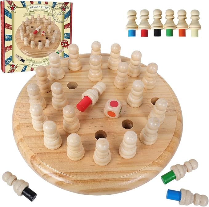 Gothink Wooden Memory Chess Matching Game, 7.5 Inch Wooden Memory Match Stick Chess Board Game, Educational Games for Kids, Montessori Preschool Toy for Toddler Birthday Gift