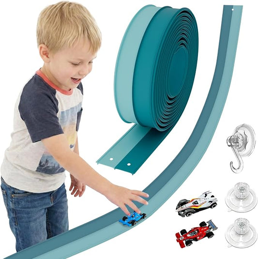 Flexible Race Car Track for Kids, 15 Ft Bendable Track with 3 Cars & 3 Suction Cups, Compatible with 1:64 Diecast Cars, Window & Tile Racing Toy for Toddlers Ages 3+, Green