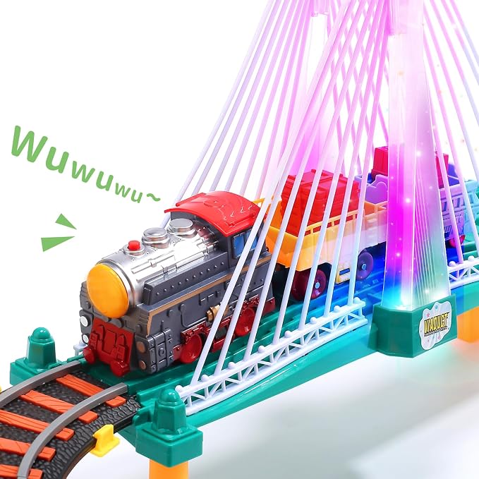 Electric Toddler Train Set Toy, Battery Powered Railway Train Track Toy Playset with Realistic Sound & Lights Up for Kids Ages 3 4 5, Boys and Girls