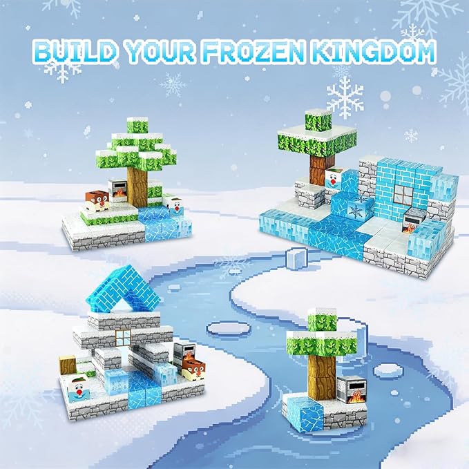 Ice Castle Magnetic Cubes 100PCS - Frozen Kingdom Themed Magnetic Blocks Set for Kids Ages 3+, STEM 3D Magnet Tiles Educational Construction Toys Sensory Montessori Stacking Blocks Gifts Girls Boys