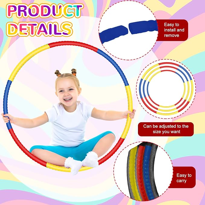 Sratte 12 Pcs Hoop for Detachable Adjustable Hoop Colored Exercise Ring Plastic Circle for Gymnastics Equipment Require Self Assembly (28 Inch,Red,Blue,Yellow)