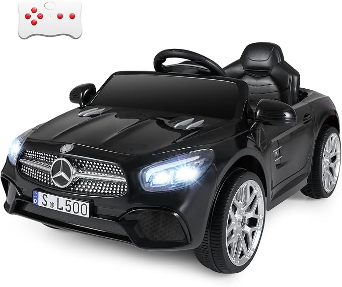 Costzon Ride On Car, 12V Licensed Mercedes Benz Electric Vehicles with Parent Remote Control, LED Headlights, Music & Wireless Connection, Kids Car for Boys Girls Aged 3-8 (SL500,Black)