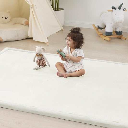 1.5" Thick Padded Baby Play Mat for Floor Tummy Time, Pro Soft Foam Activity Playroom Playmats, Easy Care with Non-Slip Safe for Infant Toddlers Crawling 79"x 79" (Cream)