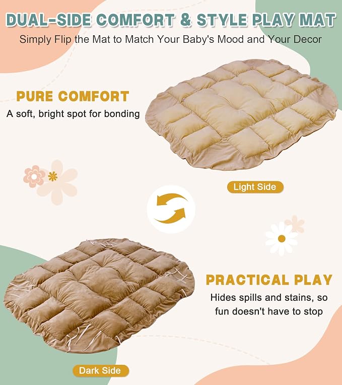 5-in-1 Baby Play Gym and Tummy Time Mat, 12 Learning Cards, Plush Activity Mat with 6 Toys, Baby Gym, Convertible to Ball Pit, Baby Gift, Brown