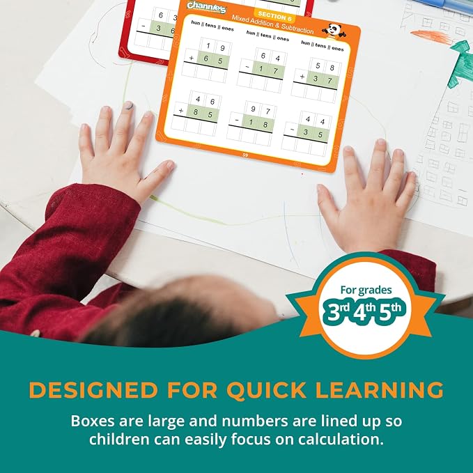 Channie’s Double Digit Addition and Subtraction Flash Cards, 30 Dry Erase Educational Math Flash Cards for Kids, Ideal for 1st to 3rd Grade, Level 2 Color-Coded Cards, 360 Two-Digit Problems