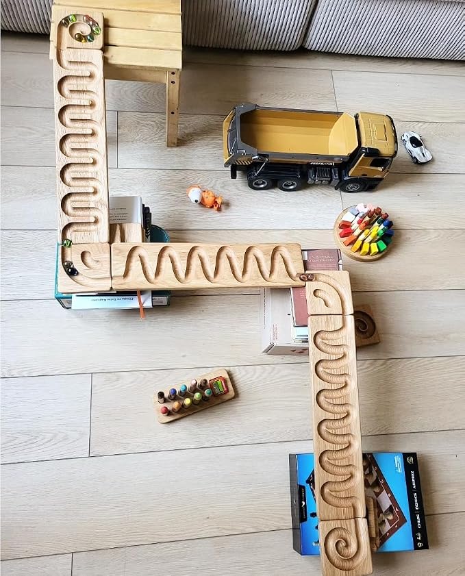 Marble Run Track Race Personalized Wooden Maze Board Ball Run Course Gift for Kids Run Race Winding Track Roller (Set of 4)