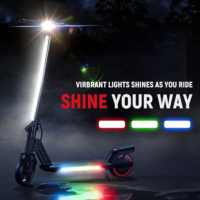 Foldable Electric Scooter for Kids, with Bright Front LED Lights,Shining Pedal, LED Display, Dual Brakes 200W Motor Kids Electric Scooter, UL2272 Certified