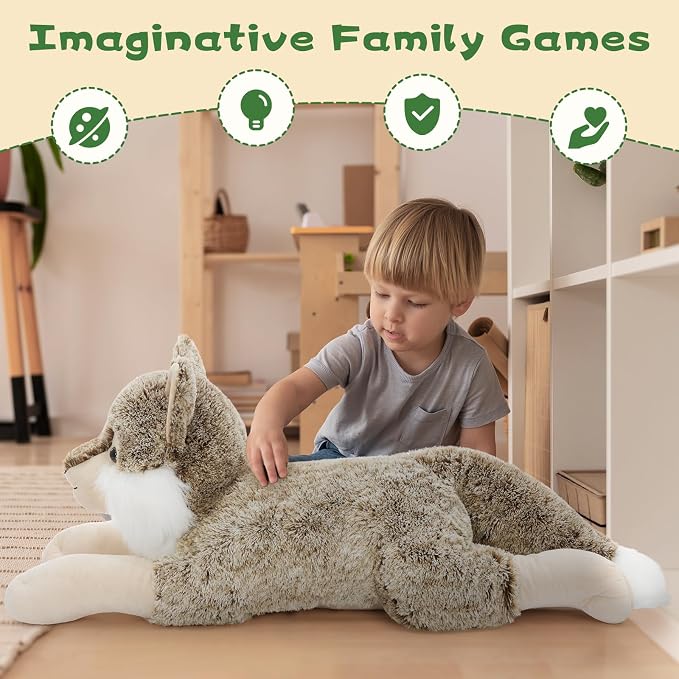 BENINY 30 Inch Giant Wolf Stuffed Animal, Big Soft Wolf Plush Toy, Fluffy Stuffed Wolf Pillow Plushie for Kids, Boys, Girls, Birthday