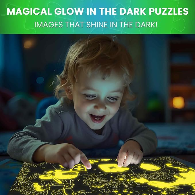 QUOKKA 100 Piece Puzzles for Kids Ages 6-8 – 4 Jigsaw Puzzles for Kids Ages 8-10 – Glow in the Dark Space Dinosaur Animals – Fun Game for 10-12 Boys and Girls – Learning Games Gift for Childrens