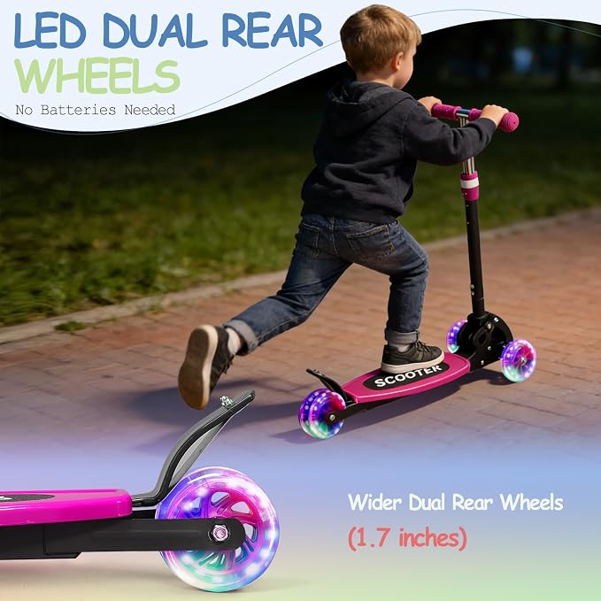 Toddler Scooter, 3 Wheels for Kids 2-7 Year Old LED Lighted, Folding Lean-to-Steer Kids Scooter with 3 Adjustable Handlebar for Boys Girls, Blue