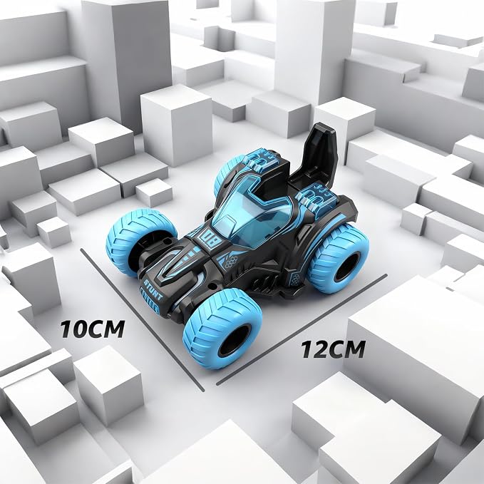 Friction Powered Flip Stunt Car, Push and Go Toy Car with 360° Upright Spin, Dual-Sided Rotating Off-Road Vehicle, No Batteries Required, Toy Car for Boys & Girls Ages 3 (Blue)