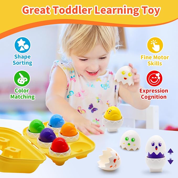 MOONTOY Easter Eggs Toy Toddler Learning Toys for 1 2 3 Year Old Girl Boy Birthday Gift Educational Montessori Matching Egg Shape Sorter Color Baby Toys 12-18 Months Easter Basket Stuffers