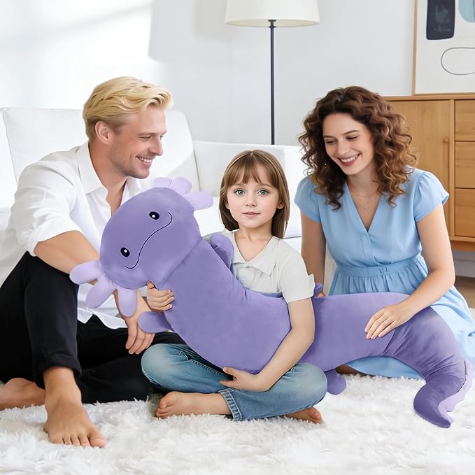 Tianmihou 48 Inch Giant Axolotl Stuffed Animal, Cute Plush Toy Purple Axolotl Body Pillow for Kids, Soft Salamander Glow in The Dark Plushie Gifts for Girls, Boys, Birthday