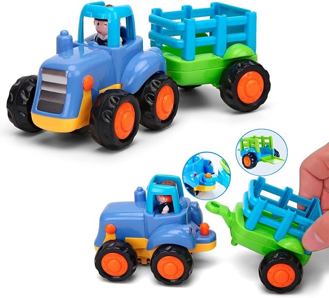 Yiosion Friction Powered Cars Push and Go Trucks Construction Vehicles Toys Set of Tractor Bulldozer Dump Truck Cement Mixer for Baby Toddlers Infants Boys Gifts