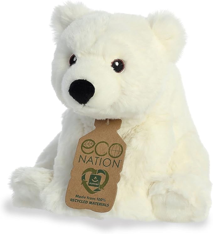 Aurora® Responsibly Made Eco Nation™ Polar Bear Stuffed Animal - Ideal for Playtime Adventures - Perfect for Birthdays or Just Because - White 7.5 Inches