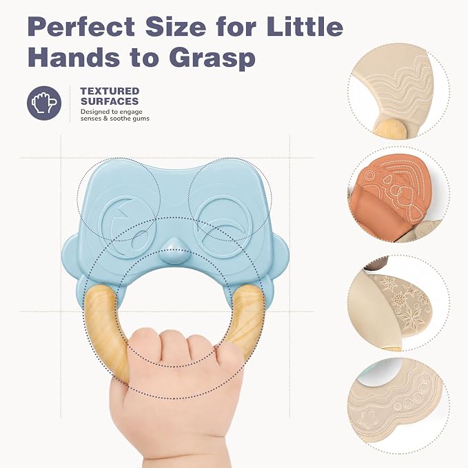 Joyreal Baby Rattles & Teething Toys Set, Baby Toys 0-6 Months, 10-Pack | Easy to Clean & Sterilize, Food-Grade Silicone, Neutral, Sensory Development, Textured Surface, Storage Box, Baby Shower Gift