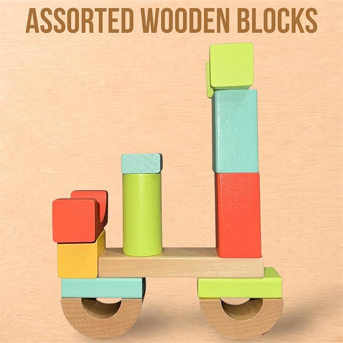 MOD 100-Piece Wood Building Blocks Set — Includes Heavy Duty Shape-Sorter Lid & Storage Bucket Pastel Color Wooden Blocks, Educational Screen-Free Toy for Toddlers Ages 1 2 3
