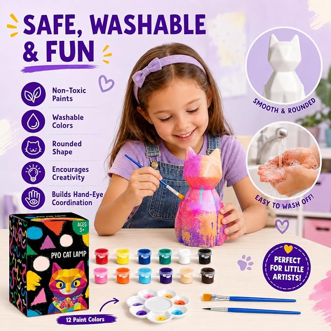 Goodyking Paint Your Own Cat Lamp Kit, DIY Cat Crafts Night Light, Painting Kit Arts & Crafts for Kids Ages 8-12, Art Supplies Birthday Easter Party Holiday Gift for Teens Girls Boys Age 3 4 5 6 7 8+