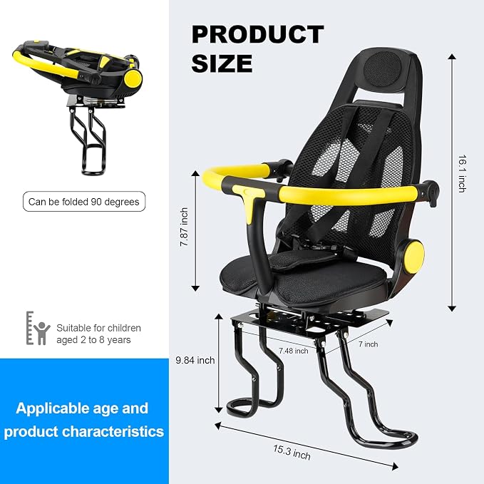 Rear Child Bike Seat, Width Adjustable Toddler & Baby Bike Seat for Adult Bike, Bike Chair for Bicycle, Kids Seat Fits Children 2~6 Years, Supports Up to 55 lbs