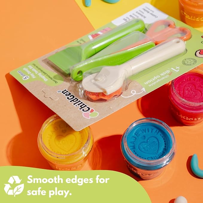 Childgen Play Dough Tools Set for Kids 6 Piece Modeling Clay Tools Kit with Cutter Roller, Scissors, Spatula & Tongs Creative Sensory Play Dough Accessories for Toddlers & Preschoolers