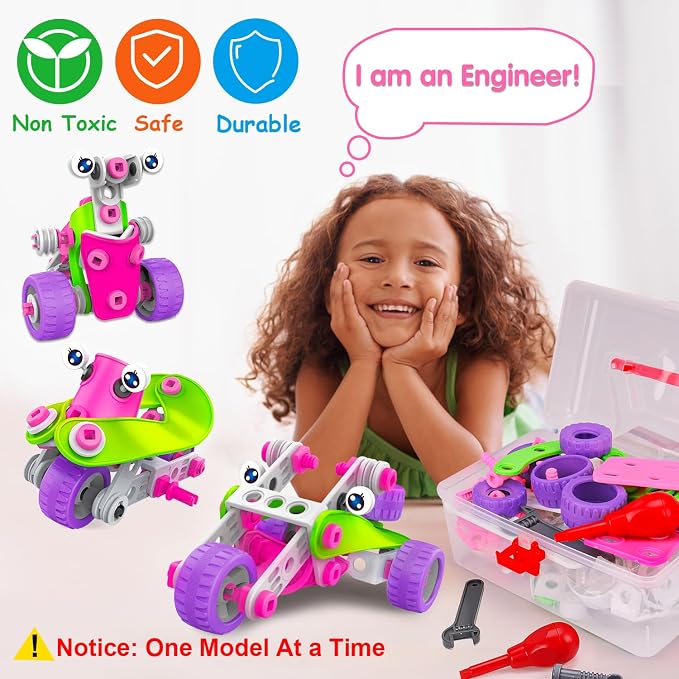 STEM Toys for 4 5 6 7 8+ Year Old Girl Birthday Gifts Pink Educational Building Toys for Kids Ages 4-8 5-7 8-10 Stem Kits Activities Construction Toys for Girls 4-6 6-8 Engineering Creative Games