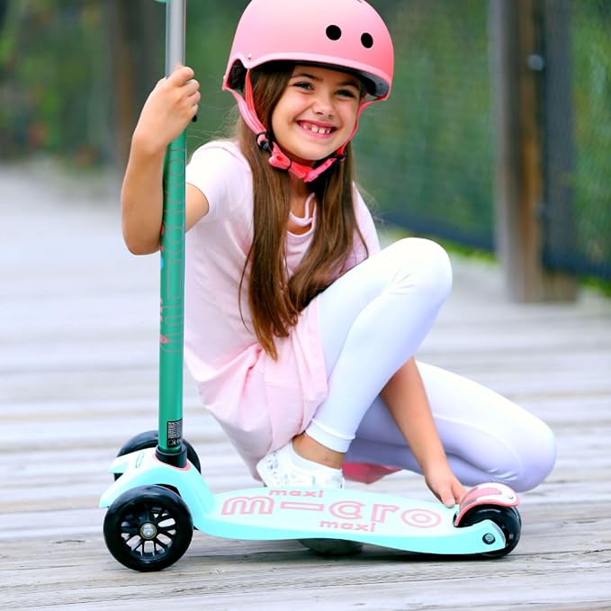Micro Kickboard | Maxi LED Kids Scooter for Ages 5-12 | Children up to 110 lbs | 3 Wheel Lean-to-Steer Design | Adjustable T Bar | Smooth Ride, Motion Activated PU LED Wheels | Swiss Design