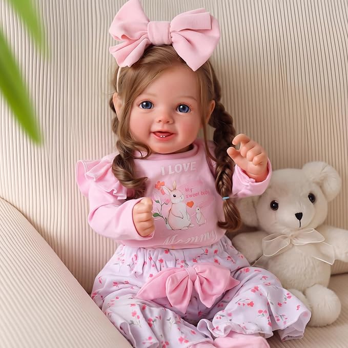 BABESIDE Lifelike Reborn Baby Dolls Dara - 20 Inch Realistic-Newborn Baby Doll Brown Hair Girl Handmade Real Life Baby Dolls with Clothes and Toy Accessories Gift for Kids Age 3+